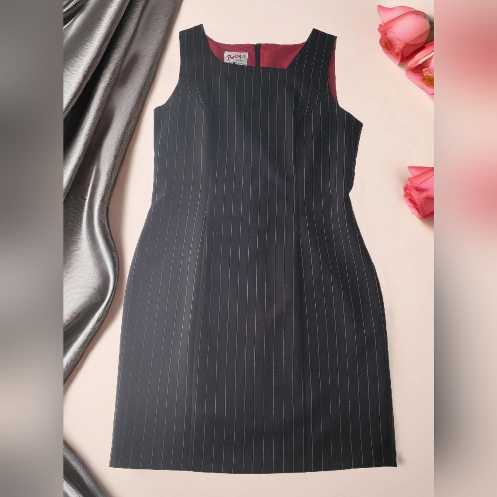 Betsy New York Black & White Pinstripe Business Casual Dress Sz M